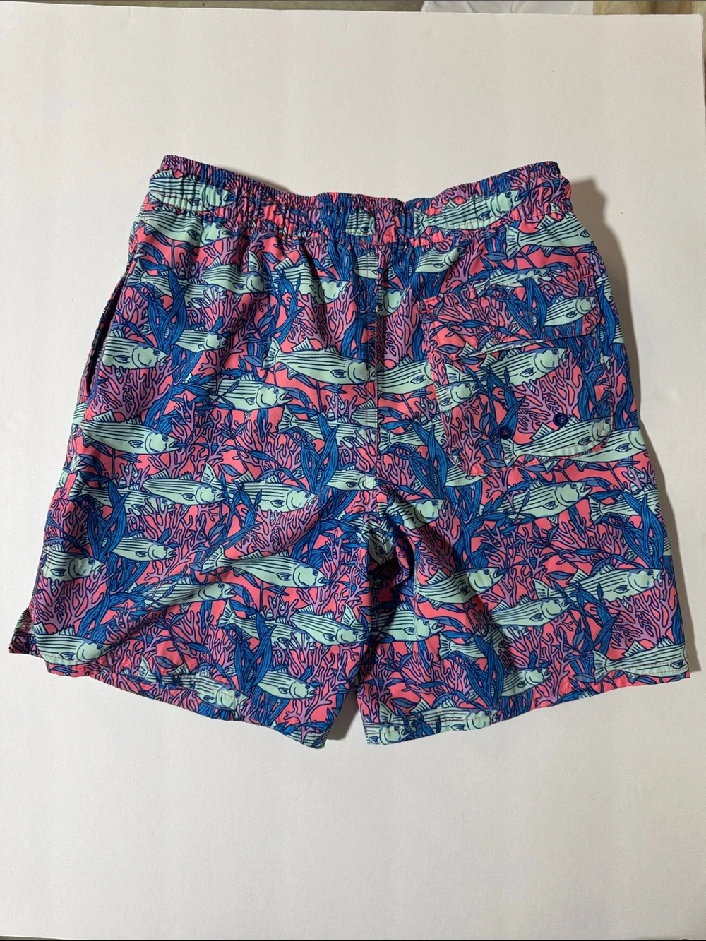 Vineyard Vines Pink, Blue & Mint Fish Print Swim Trunks Kids S
